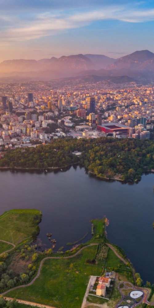 Street scene with bike-sharing in Tirana
